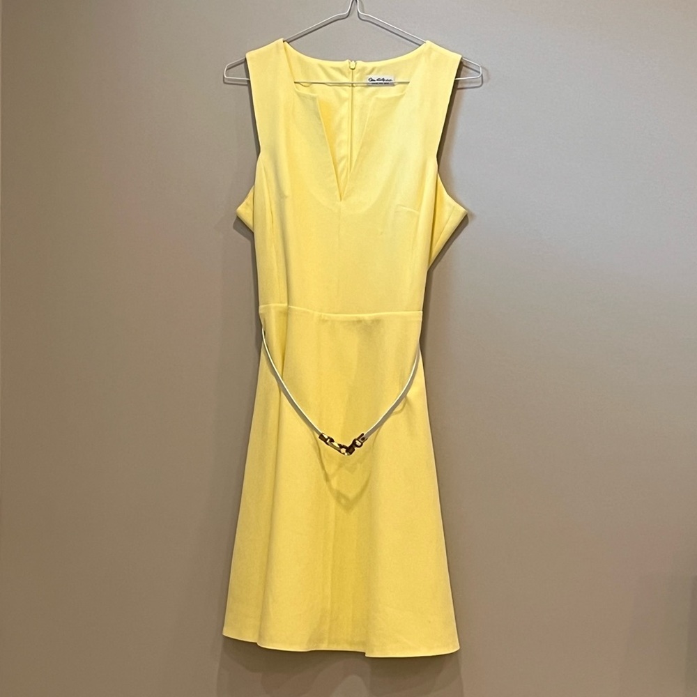 Miss Selfridge lemon yellow summer dress v neck knee length fully lined